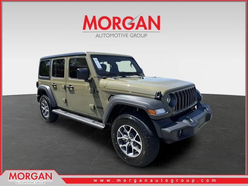 2025 Jeep Wrangler Sport S in Green — front three-quarter view