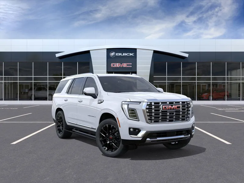 2026 GMC Yukon Denali in Glacier White Tricoat — front three-quarter view