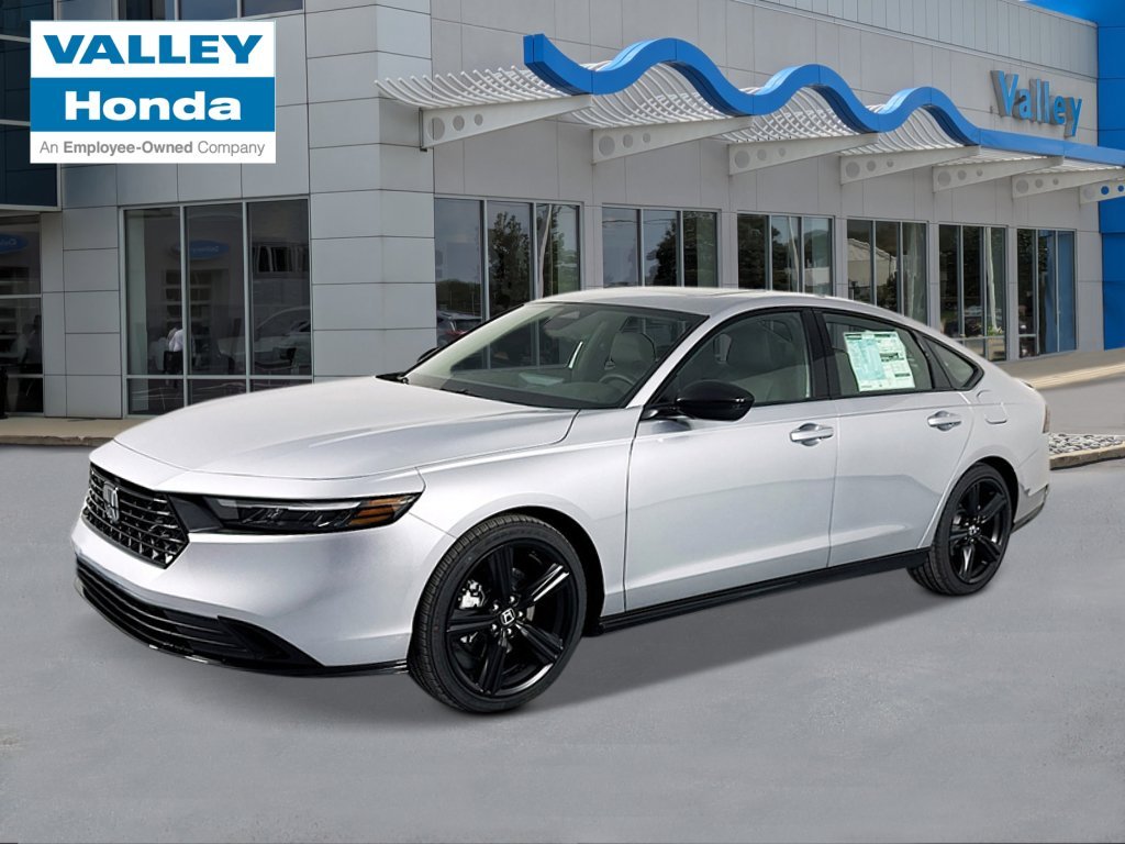 2026 Honda Accord Hybrid Sport-L in Solar Silver Metallic — front three-quarter view