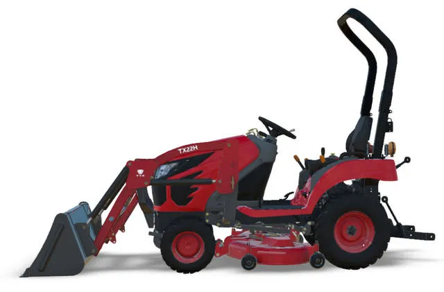 2025 TYM T224H Hydrostatic Tractor with 22 HP, Mower and Quick Attach Loader — front three-quarter view