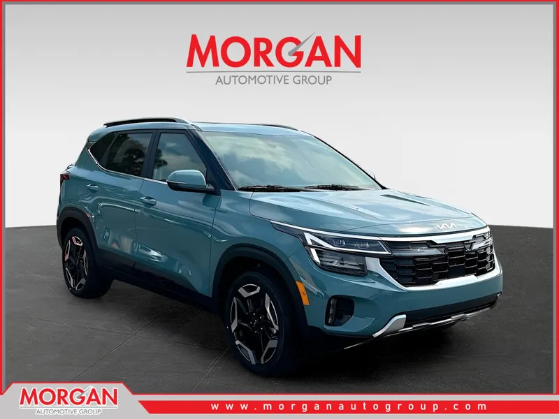2026 Kia Seltos SX in Blue — front three-quarter view