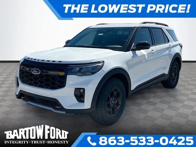 2026 Ford Explorer Tremor in White Metallic — front three-quarter view