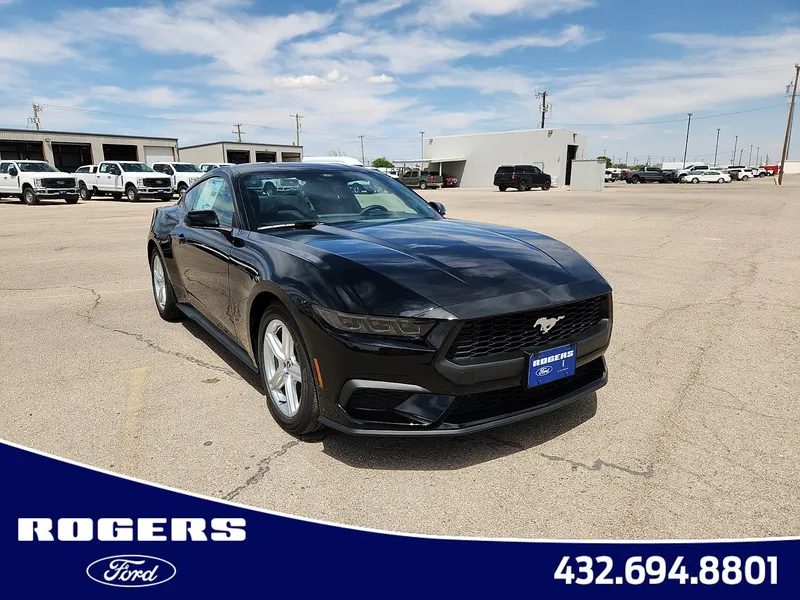 2026 Ford Mustang EcoBoost in Shadow Black — front three-quarter view