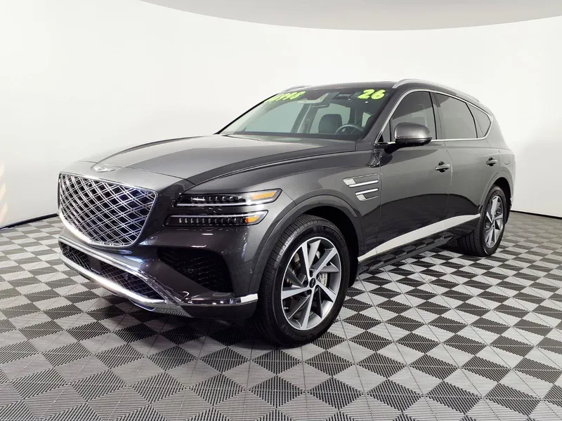 2026 Genesis GV80 2.5T Advanced in Makalu Gray — front three-quarter view