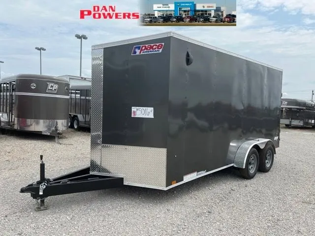 2023 PACE CARGO FLAT SE 7X16 Base in Charcoal — front three-quarter view
