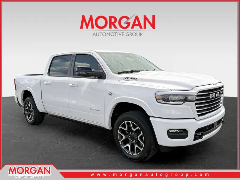 2026 Ram 1500 Laramie in White — front three-quarter view