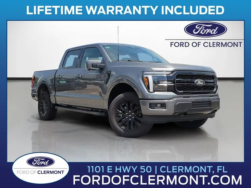 2025 Ford F-150 Lariat in Gray — front three-quarter view