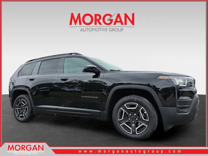 2026 Jeep Cherokee Laredo in Black — front three-quarter view
