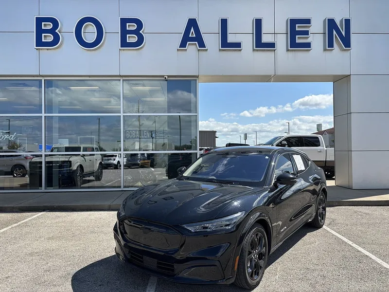 2023 Ford Mustang Mach-E Premium in Shadow Black — front three-quarter view