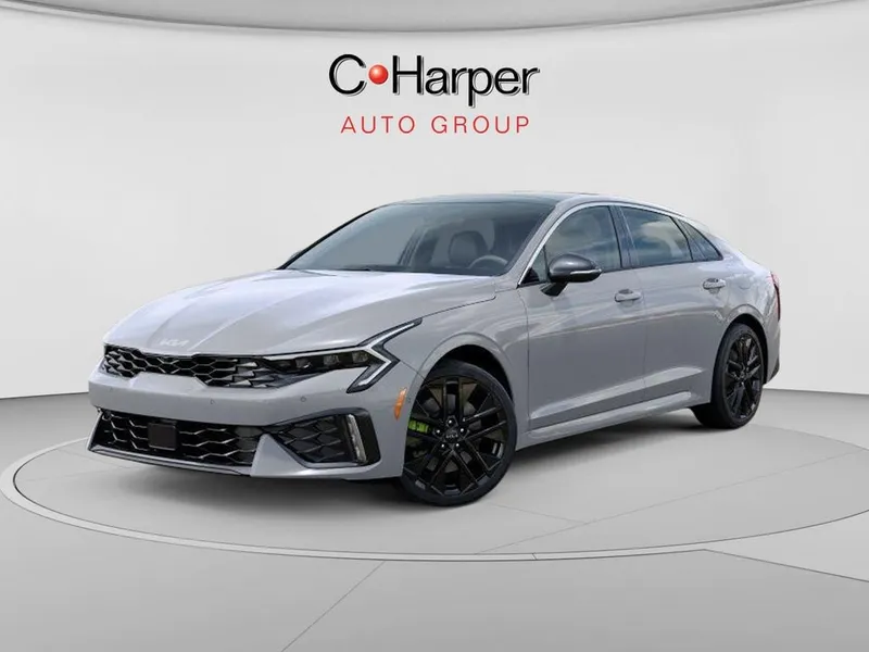 2026 Kia K5 GT in Wolf Gray — front three-quarter view