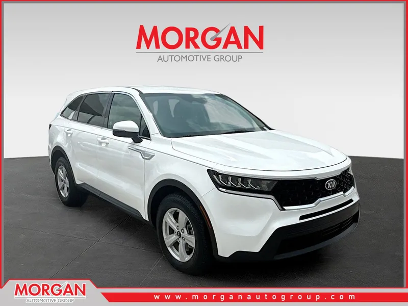 2021 Kia Sorento LX in Glacial White Pearl — front three-quarter view