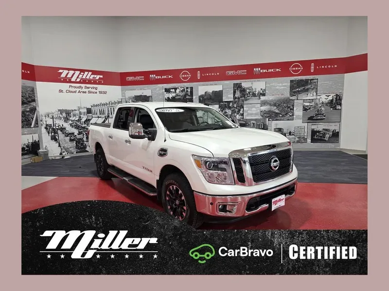2017 Nissan Titan SL CarBravo Certified in Pearl White Metallic — front three-quarter view