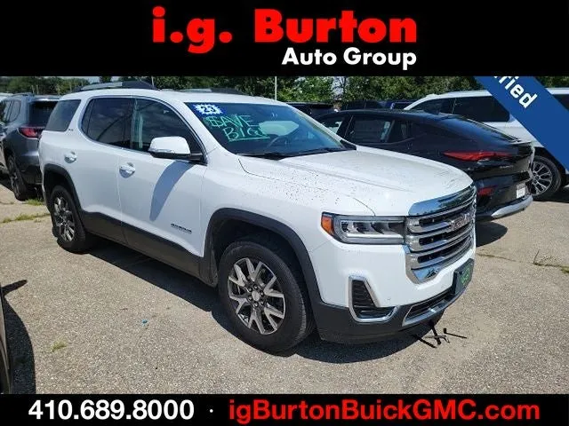 2023 GMC Acadia SLE in Summit White — front three-quarter view
