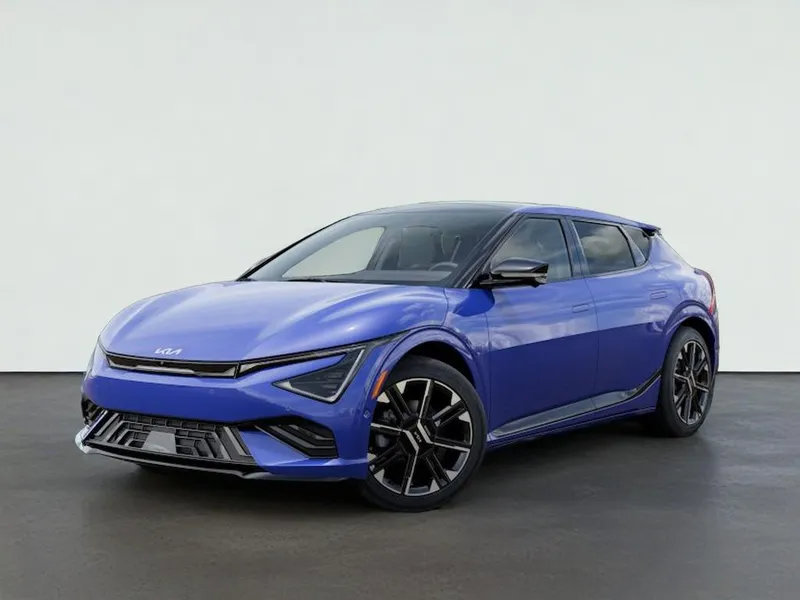 2026 Kia EV6 GT-LINE in Nebular Blue — front three-quarter view