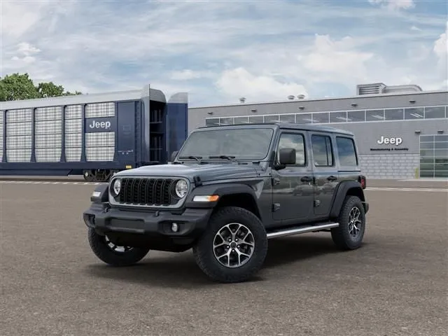 2026 Jeep Wrangler WRANGLER 4-DOOR SPORT S in Anvil Clear-Coat Exterior Paint — front three-quarter view