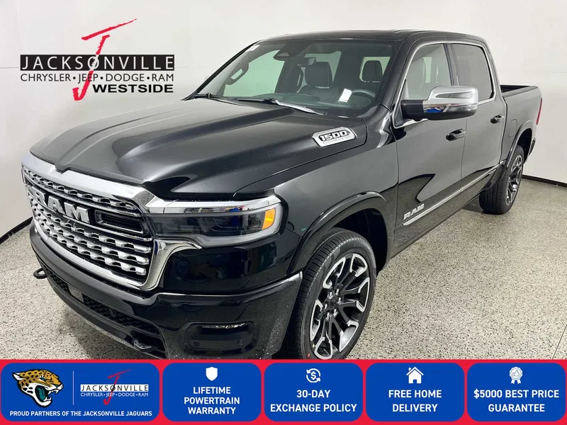 2026 RAM 1500 Limited in Diamond Black Crystal Pearl-Coat Exterior Paint — front three-quarter view