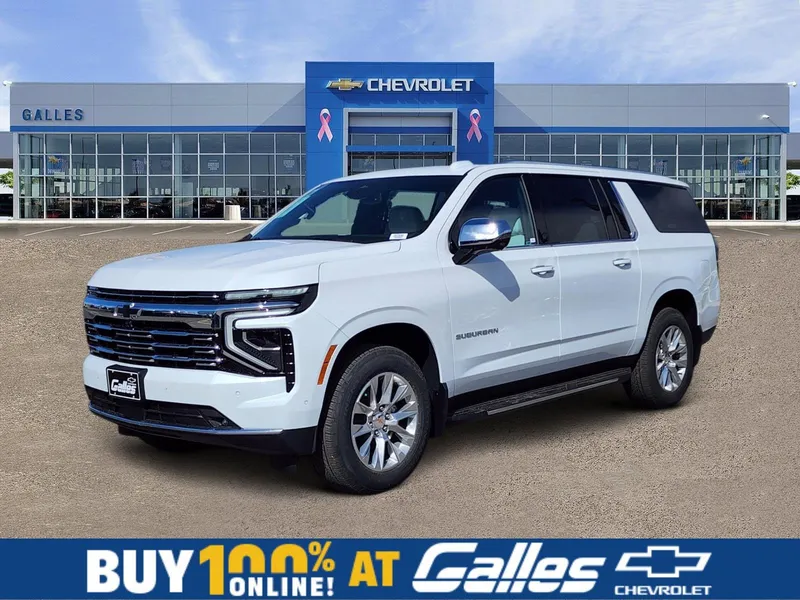 2026 Chevrolet Suburban Premier in Polar White Tricoat — front three-quarter view