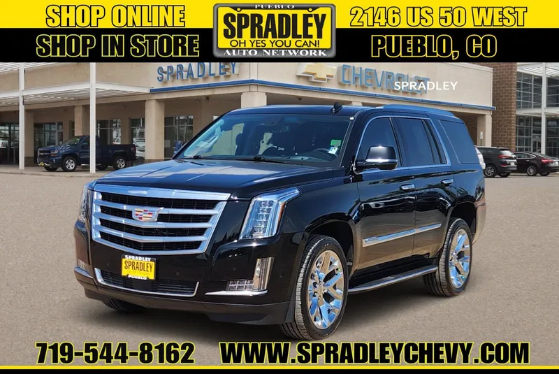 2020 Cadillac Escalade Premium Luxury in Black Raven — front three-quarter view