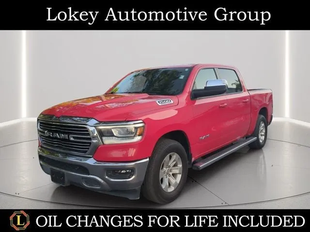 2023 RAM 1500 Laramie in Flame Red Clearcoat — front three-quarter view