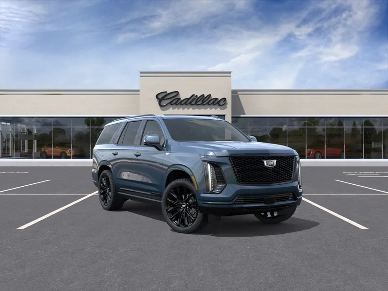 2026 Cadillac Escalade Platinum Sport in Deep Sea Metallic — front three-quarter view