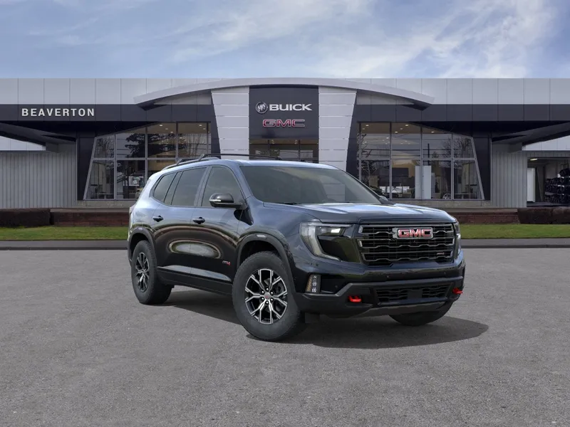 2026 GMC Acadia AT4 in Ebony Twilight Metallic — front three-quarter view