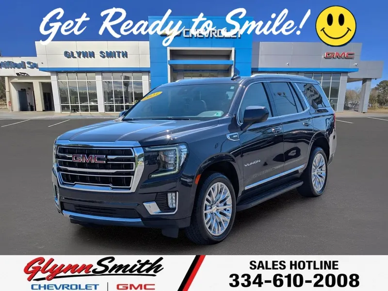 2023 GMC Yukon SLT in Titanium Rush Metallic — front three-quarter view