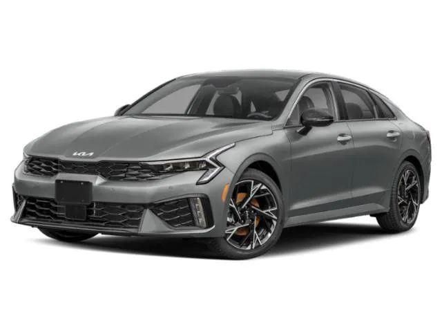 2025 Kia K5 GT-Line in Wolf Gray — front three-quarter view