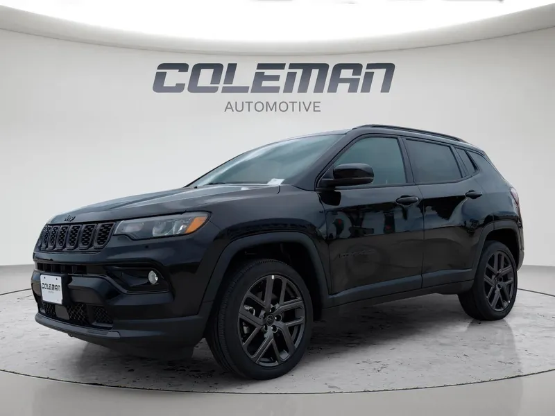 2026 Jeep Compass Limited Altitude in Diamond Black Crystal Pearl-Coat Exterior Paint — front three-quarter view