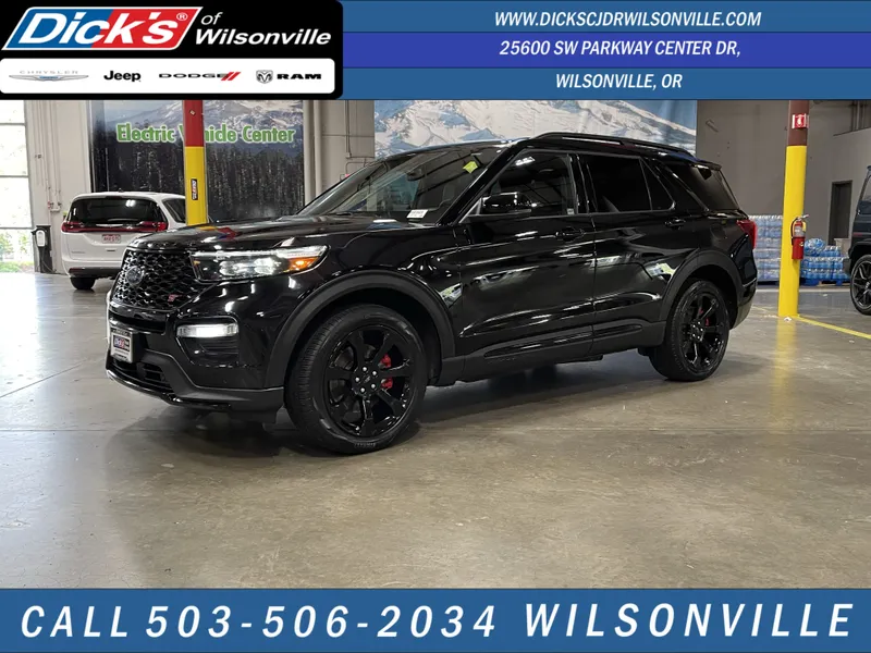 2023 Ford Explorer ST in Agate Black Metallic — front three-quarter view