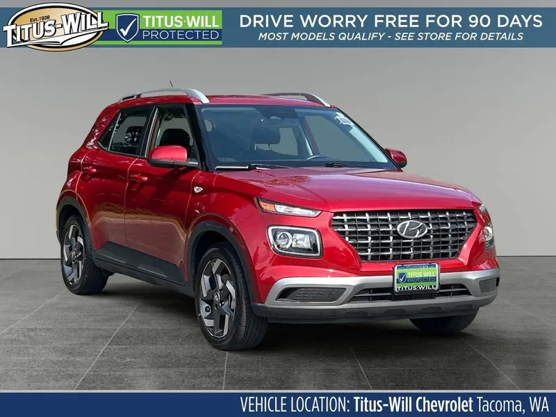 2025 Hyundai Venue SEL in Red — front three-quarter view