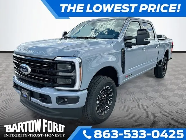 2026 Ford F-250SD Platinum 4WD CREW CAB in Gray Metallic — front three-quarter view