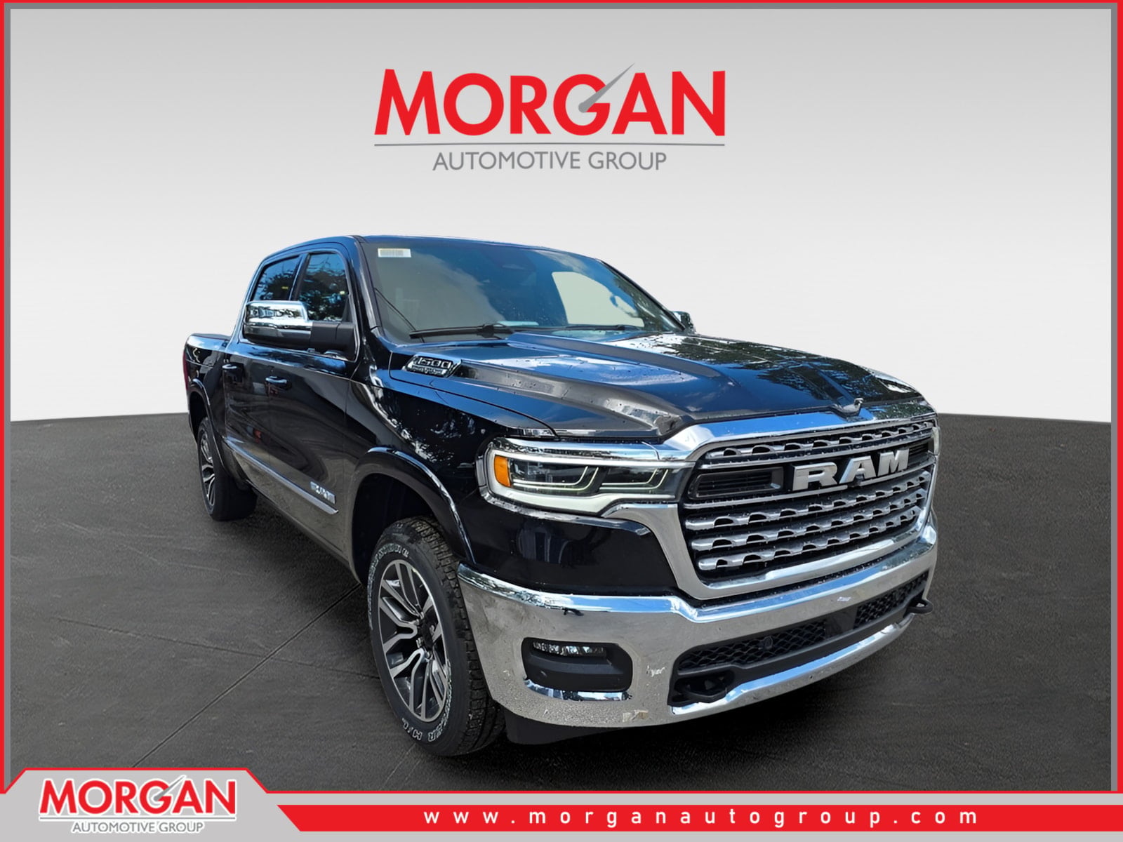 2026 Ram 1500 Limited in Diamond Black Crystal Pearlcoat — front three-quarter view