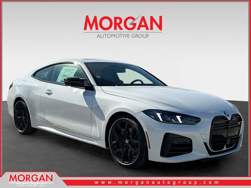 2026 BMW 4 Series M440i in Alpine White — front three-quarter view