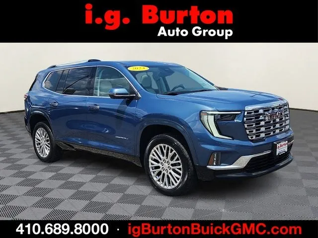 2024 GMC Acadia Denali in Downpour Metallic — front three-quarter view