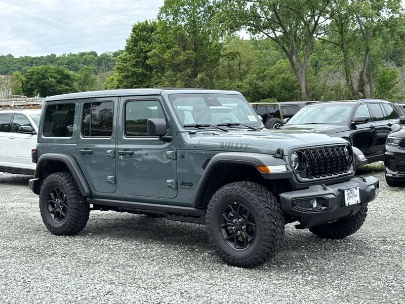 2026 Jeep Wrangler Willys in Anvil Clearcoat — front three-quarter view
