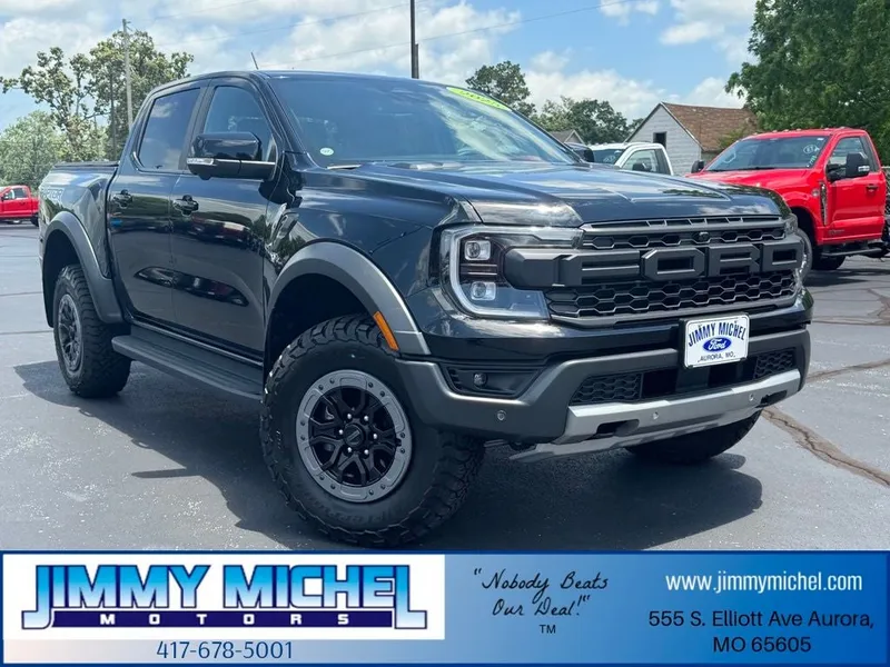 2025 Ford Ranger Raptor in Shadow Black — front three-quarter view
