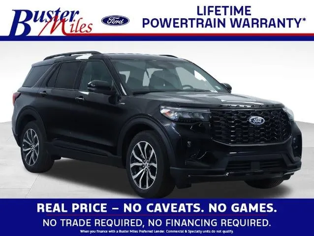 2026 Ford Explorer ST-Line in Agate Black Metallic — front three-quarter view