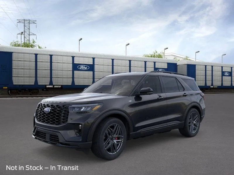 2026 Ford Explorer ST-Line in Agate Black Metallic — front three-quarter view