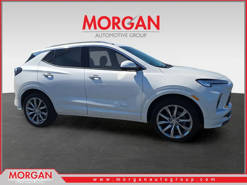 2026 Buick Encore GX Avenir in White — front three-quarter view