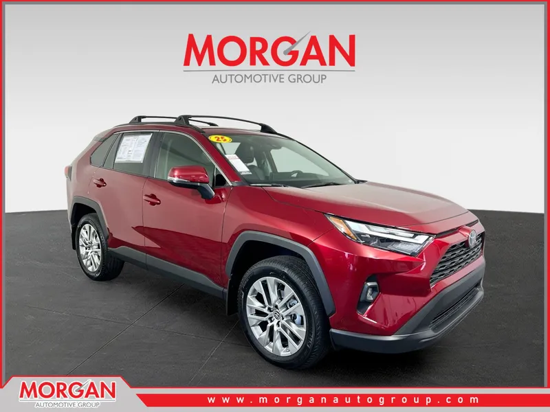 2025 Toyota RAV4 XLE Premium in Ruby Flare Pearl — front three-quarter view