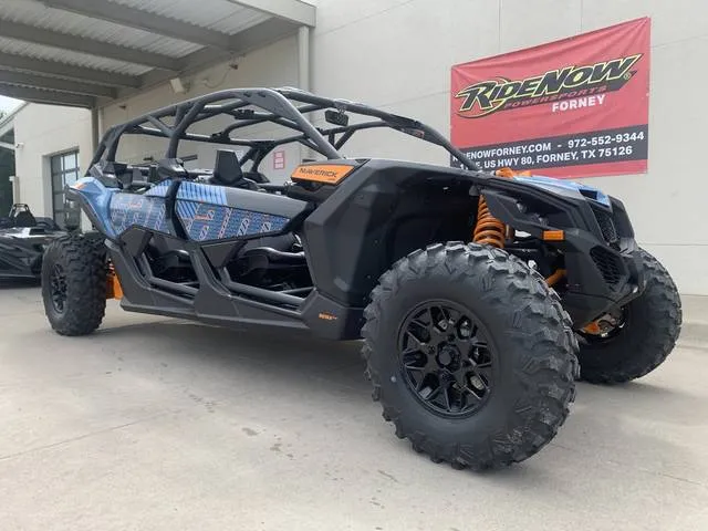 2026 Can-Am® Maverick X3 MAX DS Turbo RR Scandi Blue & Orange Crush — front three-quarter view
