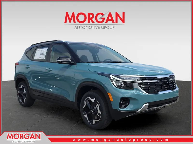 2026 Kia Seltos S in Pluton Blue/Black Roof — front three-quarter view