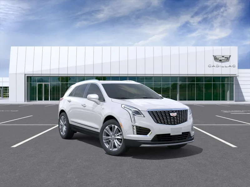 2026 Cadillac XT5 Premium Luxury in Crystal White Tricoat — front three-quarter view