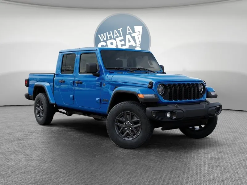 2026 Jeep Gladiator Sport S in Hydro Blue Pearl-Coat Exterior Paint — front three-quarter view