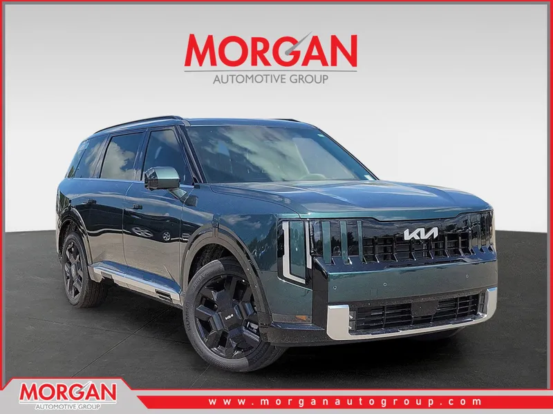 2027 Kia Telluride Hybrid SX in Black Jade Green — front three-quarter view
