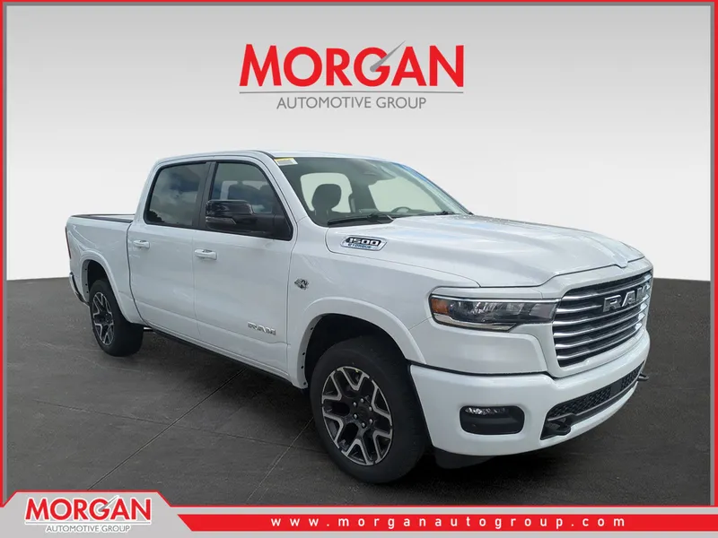 2026 Ram 1500 Laramie in White — front three-quarter view