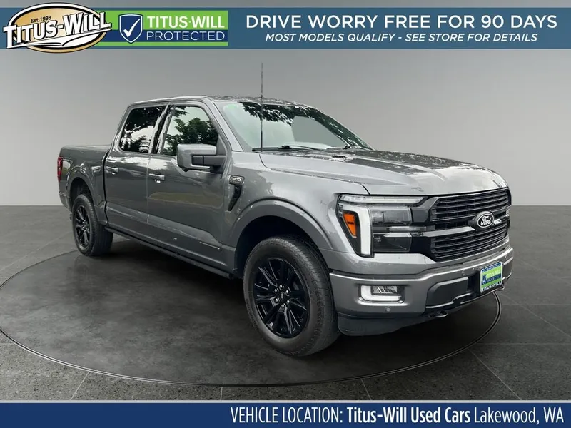 2025 Ford F-150 Platinum in Gray Metallic — front three-quarter view