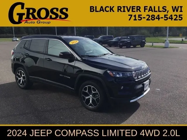 2024 Jeep Compass Limited in Diamond Black Crystal Pearlcoat — front three-quarter view
