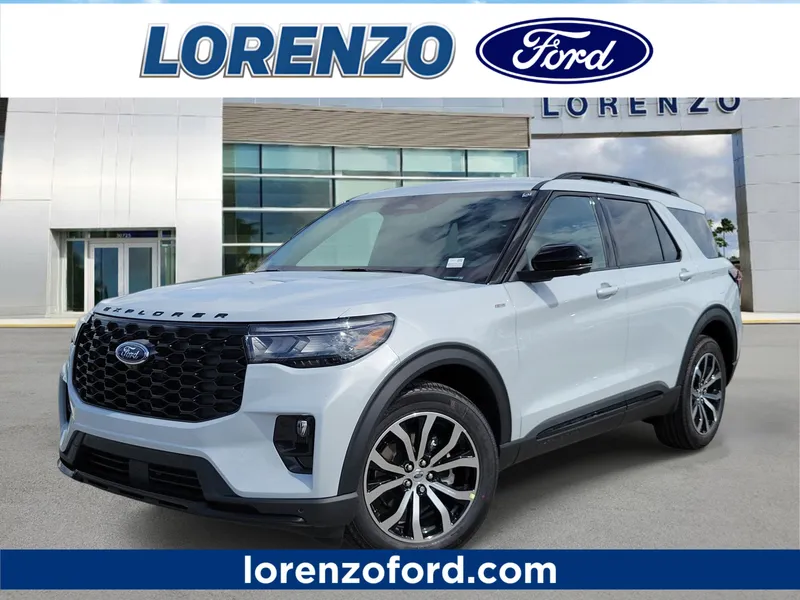 2026 Ford Explorer ST-Line in Space White Metallic — front three-quarter view