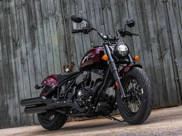 2025 Indian Motorcycle® Chief® Bobber Dark Horse® Maroon Metallic — front three-quarter view